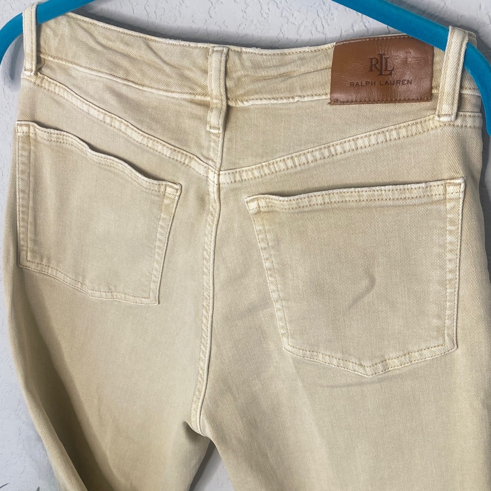 Ralph Lauren Straight Leg Tan Denim Jeans with Leather RL Patch